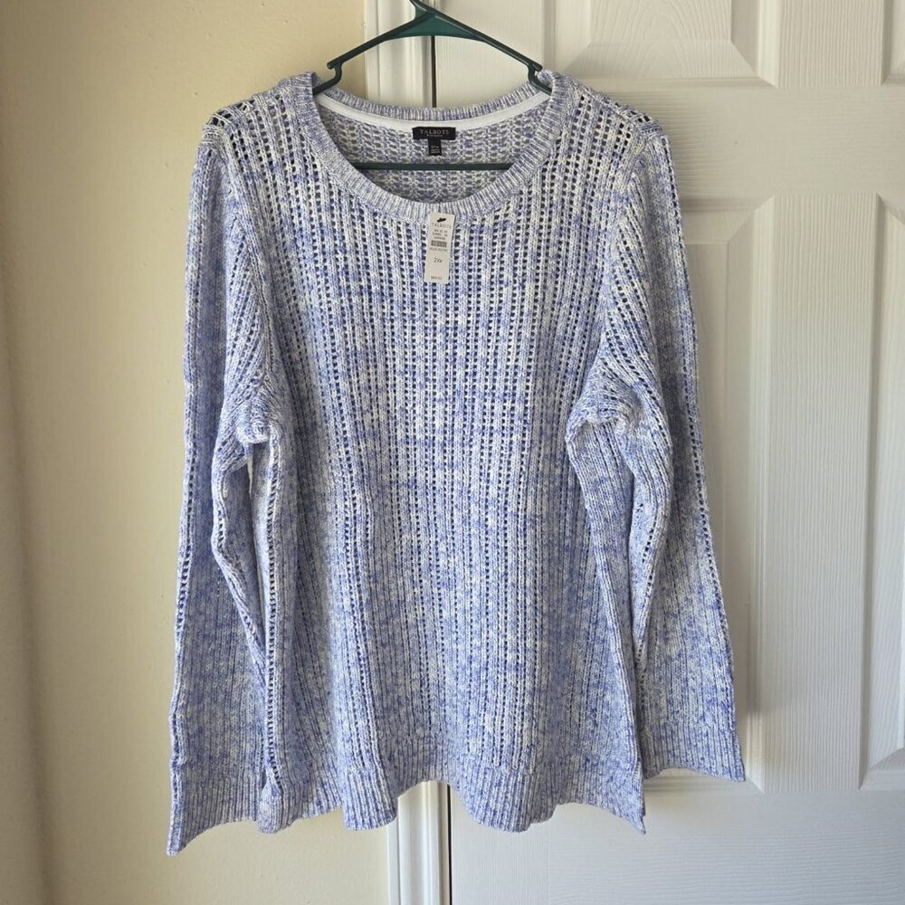 Talbots Cotton Light Blue Knit Sweater XXL 2XP Marled Knit Size NWT 100% Cotton